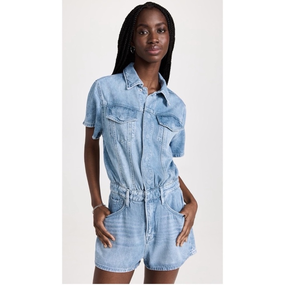 Good American Light Blue Denim Romper Jumpsuit - Picture 3 of 10
